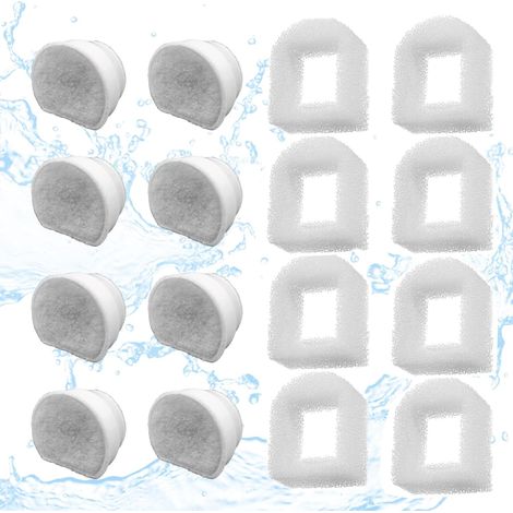 Filtros de repuesto para fuente de agua para mascotas, 8 filtros de carbón y 8 prefiltros de espuma, compatibles con varios dispensadores de agua para mascotas, paquete de 16 (1/5)