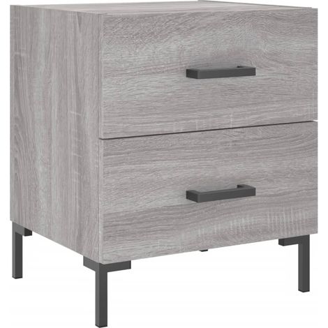 Mesita de noche con dos cajones 40 x 35 x 47,5 cm madera de ingeniería gris y hierro DEC034610