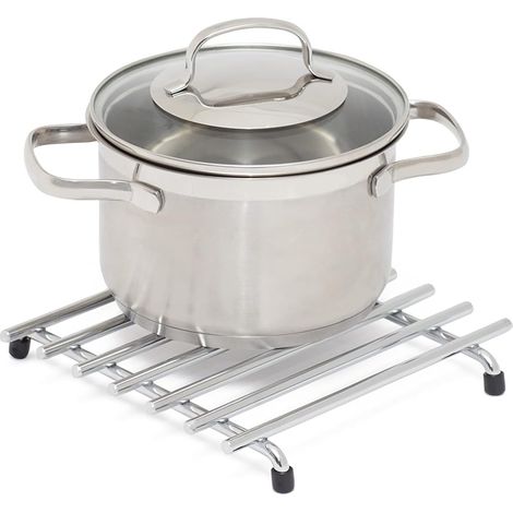 Quadratischer Untersetzer – 1 Stück – Verchromter Stahl – Hitzebeständig – Schutz für Küche und Esszimmer – 21,3 cm (1/5)