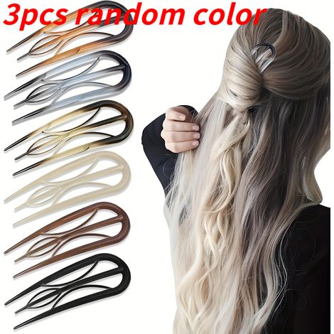 Lot de 3 pinces à cheveux françaises - Épingles à cheveux rétro vintage en acétate en forme de U pour femmes aux cheveux fins et épais, maintien doux pour les chignons (1/5)
