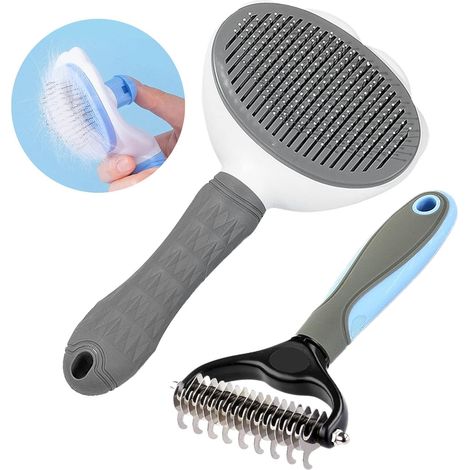 [2 Packs] Undercoat Brush + Grooming Brush for Dog Cat, Pet Dematting Comb Accessories Suitable for Long and Short Hair - Gray (1/5)