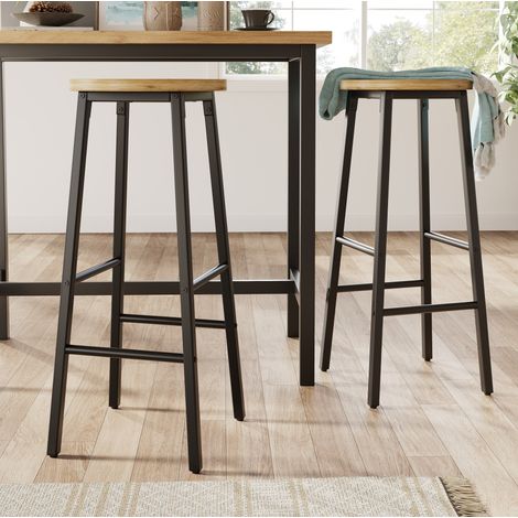 Ensemble Bar avec Table de Cuisine Îlot à Rangement et 2 Tabourets Noirs, Plateau Aspect Bois (1/5)