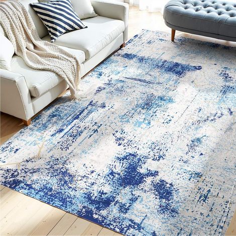 Pour Foyer avec Animaux Grand Tapis Salon Lavable Entretien Facile Support Antidérapant TPR Bleu 1,5x2,1 m (1/5)