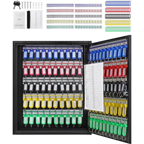 Coffre à Clés 100 Clés, Boîte de Rangement Sécurisée en Acier, avec Racks Ajustables, Étiquettes Colorées et Cartes de Suivi pour Bureau, École, Hôtel (1/5)