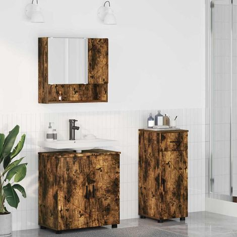 vidaXL Set di mobili per il bagno con cassetto 3 pcs Rovere fumé (1/5)