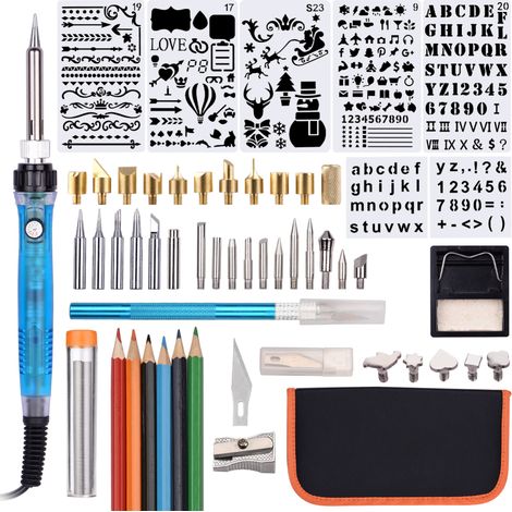 Irovami Kit pyrogravure 55 pièces – 200-450°C, professionnel – Idéal pour bois, gaufrage, soudure (1/5)