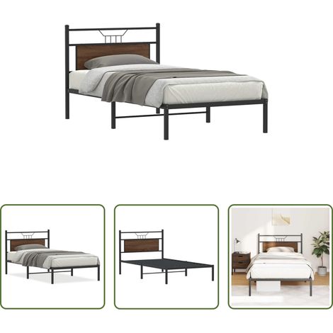 Sommier métal - Cadre de lit sans matelas chêne marron 107x203 cm (1/5)