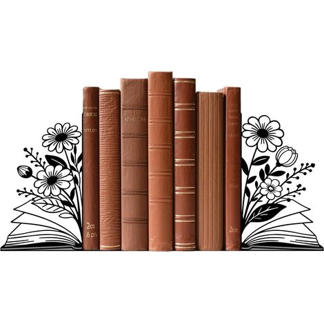 1 Paire de Serre-Livres métalliques décoratifs pour étagères,Serre-Livres Noirs en Forme de Fleurs,Serre-Livre antidérapants en Forme de L pour Bureau ou étagère(Livres (1/5)