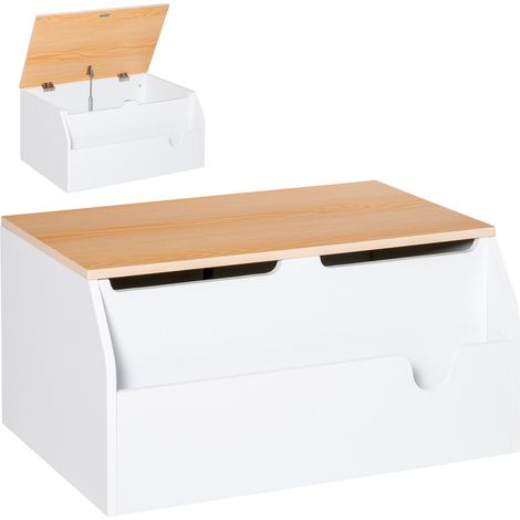 Children's Wooden Toy Box, Children's Storage Box Storage Rack, with Book Slots, Safety Hinges, Playroom Furniture, White (1/5)