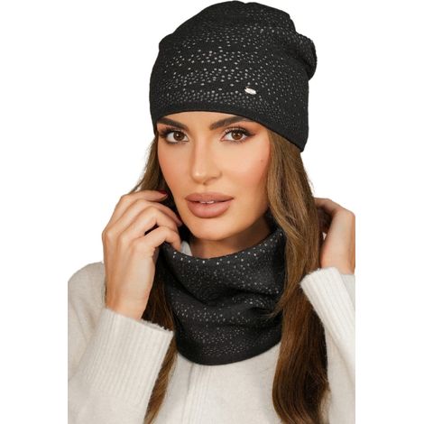 Ensemble d'hiver : bonnet et snood couleur graphite Kamea-Narcissus (1/2)