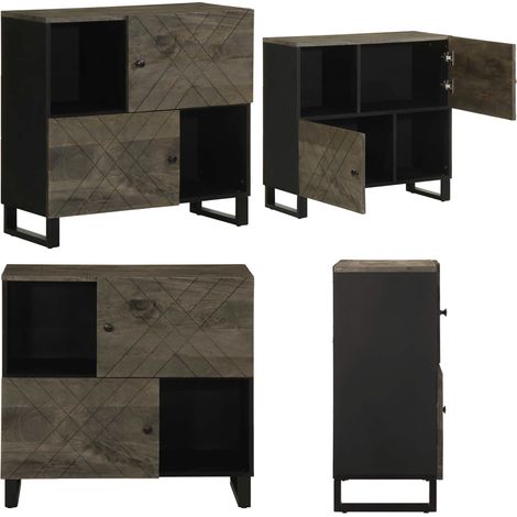 vidaXL Buffet noir 80x33x75 cm bois massif de manguier (1/5)