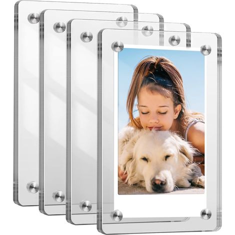 [Lot de 4] Cadres photo magnétiques en acrylique – Affichage double face, compatibles réfrigérateur – Compatibles avec les appareils photo et imprimantes Fujifilm Mini – Transparent