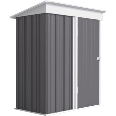 Abri de jardin en acier ondulé gris 161 x95x163/181 cm, remise extérieure avec porte verrouillable, étagères réglables et conception murale (1/5)