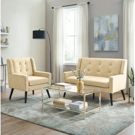 2er-Set Polstersessel in Beige mit Massivholzbeinen,119x75x88 cm (1/5)