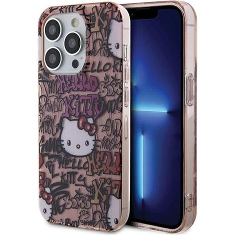 Coque rigide rose Hello Kitty HKHCP13XHDGPTP pour iPhone 13 Pro Max 6,7 pouces, avec tags IML et graffitis.