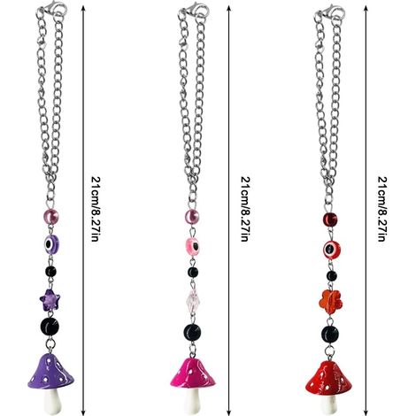 Lot de 3 accessoires de rétroviseur en forme de champignon, décoration intérieure de voiture FineGood Lucky, pendentif mignon en forme de champignon pour rétroviseur.