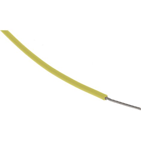 Fil de câblage à gaine PTFE RS PRO, 0,34 mm², 22 AWG, 200°C max, PTFE Jaune, 25m ( Prix pour Bobine de 25 Mètres )