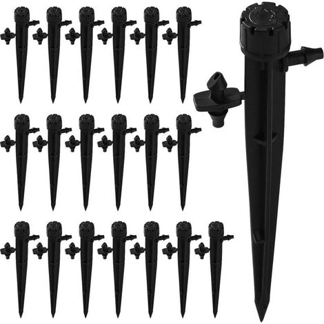 20 Pcs Adjustable Irrigation Drippers, 8-Hole 360 Degree Micro Drip Irrigation Sprinkler for 4/7mm Hose, Insert Irrigation Dripper, Black (with Connector) (1/5)