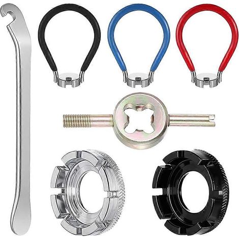 Kit de 7 clés à rayons pour vélo, outils de réparation de pneus en acier avec démonte-pneu pour le réglage de la tension des rayons (1/5)