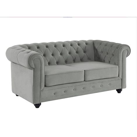 Divano 2 posti Velluto Grigio - CHESTERFIELD