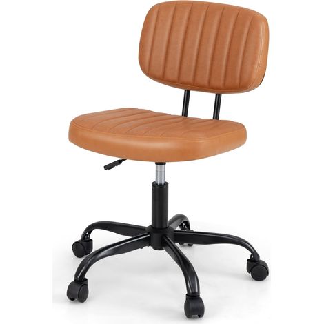 Silla de oficina ergonómica sin brazos, piel sintética marrón
