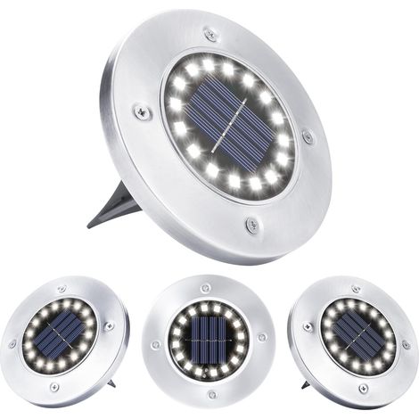 Lampes solaires d'extérieur, lot de 4, 16 spots LED encastrés, blanc froid, étanches, pour allées de jardin, pelouses, terrasses, cours souterraines et chemins piétonniers. (1/5)