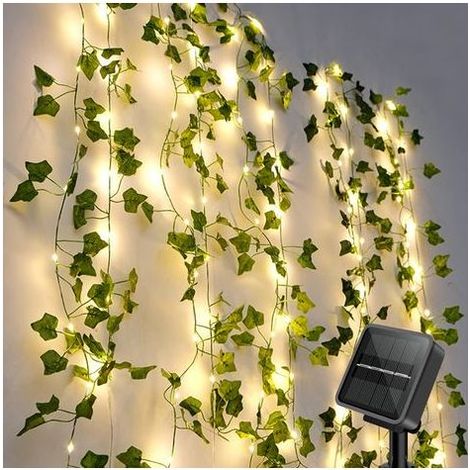 LEDANDER LED-Lichterkette aus Rattan für die Gartendekoration, bunte grüne Lichterkette mit Blättern, 10 m, 100 solarbetriebene Lichter (1/5)