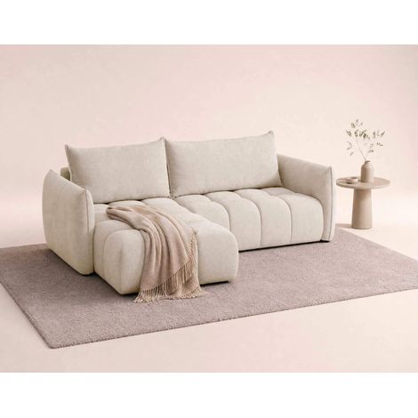 Ambroise - canapé d'angle gauche 4 places convertible avec coffre en velours texturé - beige (1/5)