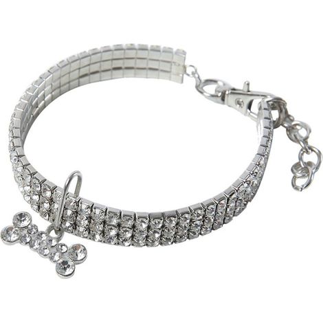 Magnifique collier à trois rangs de strass pour chat ou chien, orné de strass blancs. (1/5)