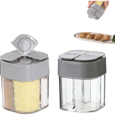 Lot de 1 pots épices carrés, Pots à épices carrés 4 en 1, Shaker à épices carré gris, pour le stockage des épices au barbecue (1/5)
