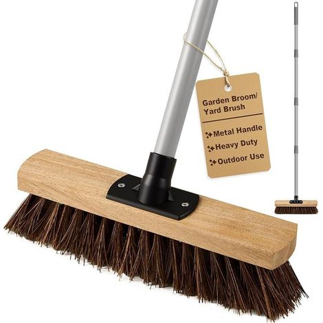 30cm Balai de Jardin avec Manche Long(140cm), Brosse Extérieur avec Fibre de Arenga Naturel, Balai Industriel Réglable pour Le Nettoyage des Routes, Sols, Cour, Usine, Atelier, Garage (1/5)