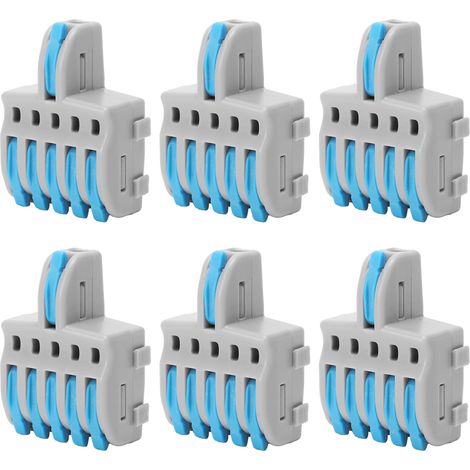 Lot de 20 connecteurs rapides SPL 1 entrée 5 sorties, répartiteur à poussoir, bornes de fil en cuivre et PC (bleu) (1/5)
