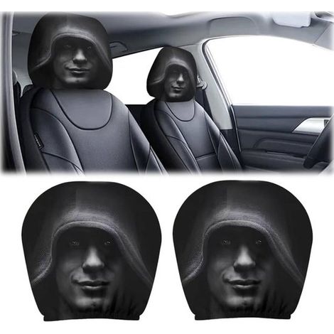 Copri poggiatesta per auto, set da 2 pezzi, motivo universale di Halloween. Copri poggiatesta con la stampa "L'uomo inquietante con il cappello". Double-face. (1/5)
