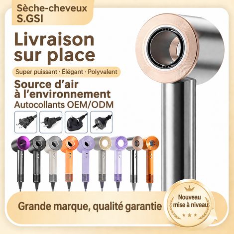 Sèche-cheveux type marteau 1600W 220V moteur DC séchage rapide air chaud et froid avec buse concentrateur faible bruit 50-60dB finition galvanisée – Livraison gratuite (1/5)