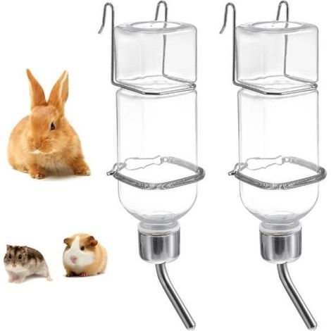 Lot de 2 bouteilles d\'eau en forme de lapin avec support, 350 ml, à suspendre pour lapins, cochons d\'Inde,yd