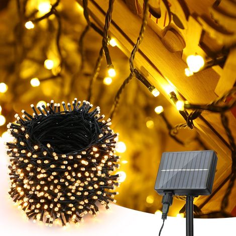 Guirlande lumineuse solaire d'extérieur, 52 mètres, 500 LED, 8 modes, étanche, adaptée aux jardins, fêtes, mariages et décorations de terrasse, lumière blanche chaude