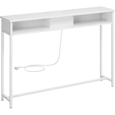 VASAGLE Consolle Ingresso, Tavolo Consolle con Multipresa, Tavolo da Divano, 2 Scomparti, Salvaspazio, 25 x 120 x 81 cm, per Ingresso Soggiorno Salotto, Marrone Vintage e Nero Inchiostro LNT111K01 (1/5)