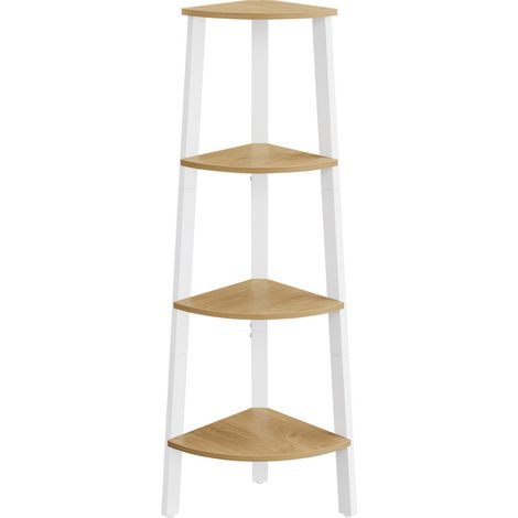 Vasagle – Étagère d'angle 4 niveaux – Structure en acier – Dimensions 33,4 x 33,4 x 125 cm – Charge max 5 kg par niveau – Style industriel chêne naturel et blanc mat (1/5)