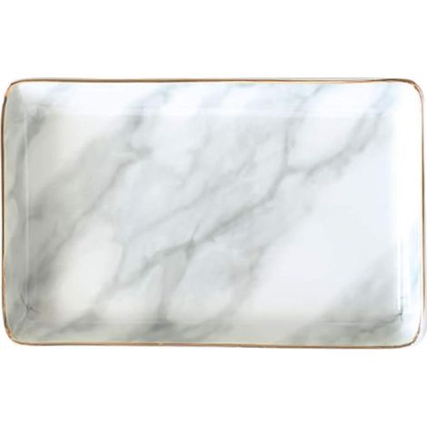 Plateau à bijoux en céramique effet marbre, porte-bagues, présentoir à bagues avec bordure dorée, cadeau idéal pour un mariage, la Saint-Valentin ou une pendaison de crémaillère. (1/5)