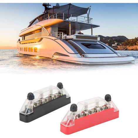 Barre omnibus 48 V 150 A à 7 canaux avec 4 bornes de batterie et couvercle (paires rouge et noire). Convient aux automobiles et aux navires (livrée avec emballage à bulles interne). (1/5)