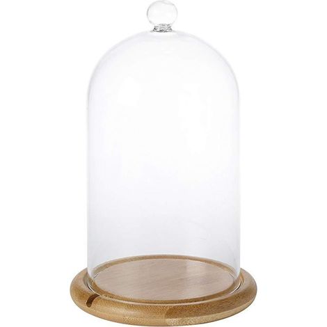 Couvercle de dôme de pot en verre transparent, Cloche décorative, fleur fraîche pour fête de mariage, saint-valentin et fond plat en bois de bambou (1/3)