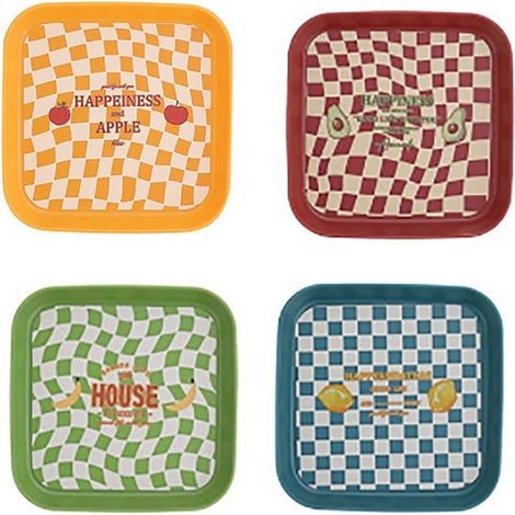 Assiettes carrées en plastique - 4 pièces, 15 x 15 cm, mignonnes - Conviennent pour les desserts et les fêtes. (1/5)