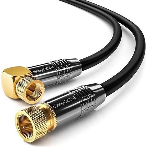 SAT Coaxial Antenna Cable - 90° F Plug to Straight F Plug - Black (1/5)