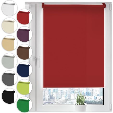 Store Enrouleur Occultant - 1 Pièce - Polyester Rouge - Fixation Sans Perçage - Salon Chambre Salle de Bain - 50x100 cm (1/5)