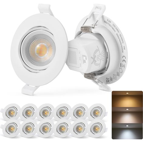 IP65 Spot LED Encastrable Salle de Bain Plafond Lampe a Encastrer 230V, Extra Plat Orientable 68mm - 80mm Interieur 7W 700 Lumens Bathroom Downlights Encastré Cuisine Lot de 12