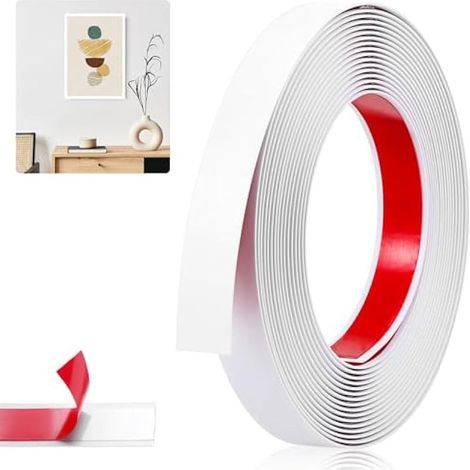Selbstklebender Streifen, weißer Kunststoff, 6 m x 2 cm, matte Oberfläche, leicht zuzuschneiden und anzubringen, dekorativer PVC-Streifen für Fliesenkanten, Spiegel, Türen. (1/5)