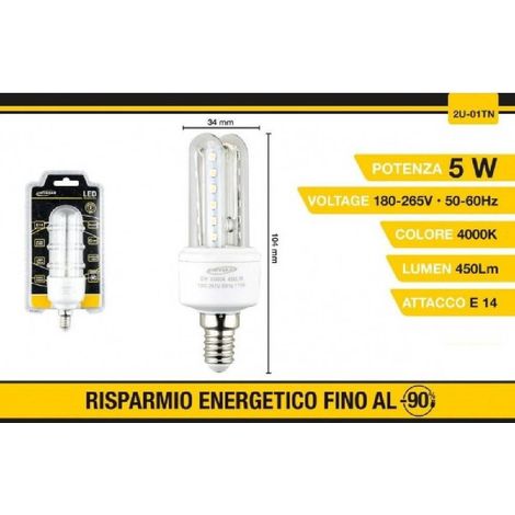 TrAdE Shop Traesio - Lampadina Led E14 5w Bianco Caldo 3000k Freddo 6500k Naturale 4000k 24d 2u-01t - -Bianco Naturale      -