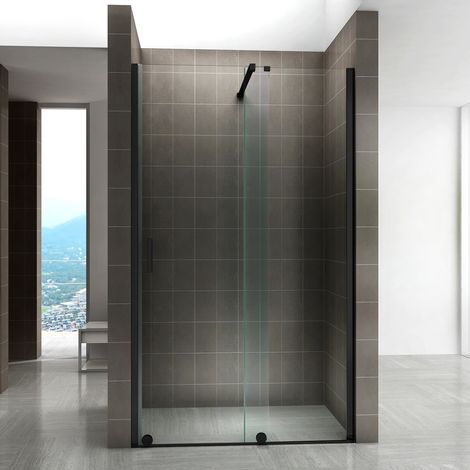 NAPOLI BLACK Porte de douche coulissante noire H 200 cm verre 8 mm transparent largeur 120 cm (1/5)