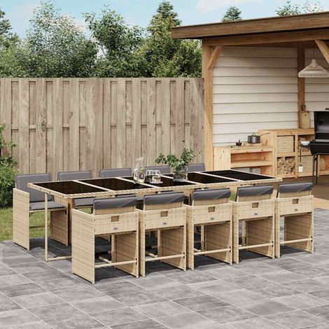 11-tlg. Garten-Essgruppe mit Kissen Beigemischung Poly Rattan (1/5)