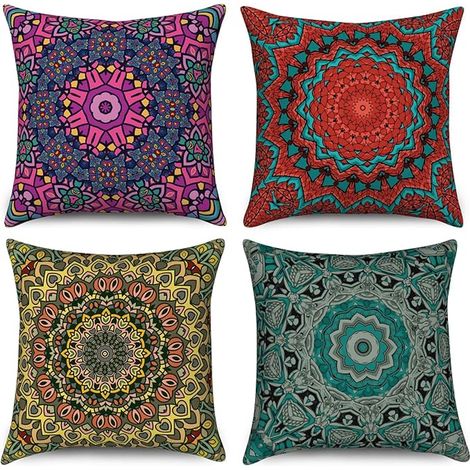 Cushion Cover 40 x 40 Retro Floral Mandala Compass Medallion Decorative Pillowcase Bohemian Hippie Colourful Linen Cushion Cover Sofa Bed Garden Outdoor Home Decor (1/5)